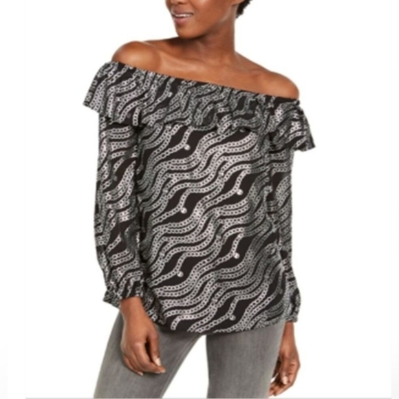 MICHAEL Michael Kors Black and White Chain Print Blouse. Sheer, PS NWT - Picture 1 of 9